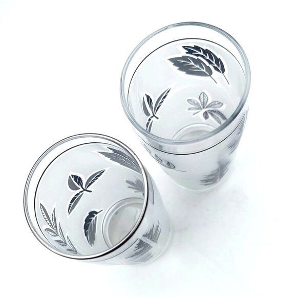 Libbey Silver Leaf Frosted Juice Glasses 4 Inch Tumblers Set of 2 Vintage MCM - Picture 3 of 6